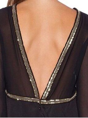 BCBG Gold Beaded Trim chiffon sleeves Dress size 6